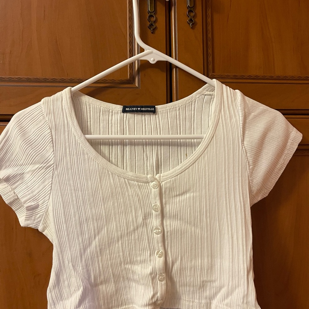 Brandy Melville White Ribbed Cap Sleeve Blouse